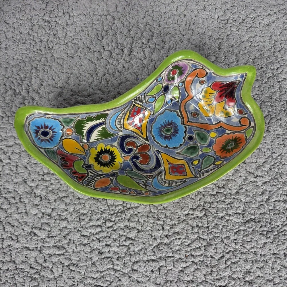 Talavera Pottery Hand Painted Appetizers Salsa Sauce Tray Mexican Art